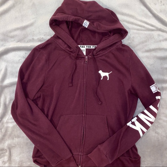 PINK Victoria's Secret Tops - VS PINK maroon zip up hoodie